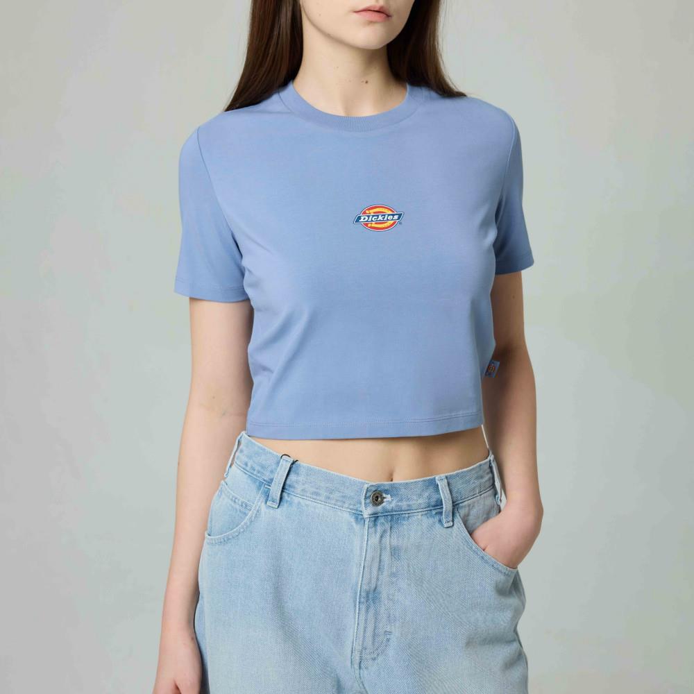 Dickies女款鄉間藍重磅短版胸前經典Logo印花短袖T恤|DK012314K37