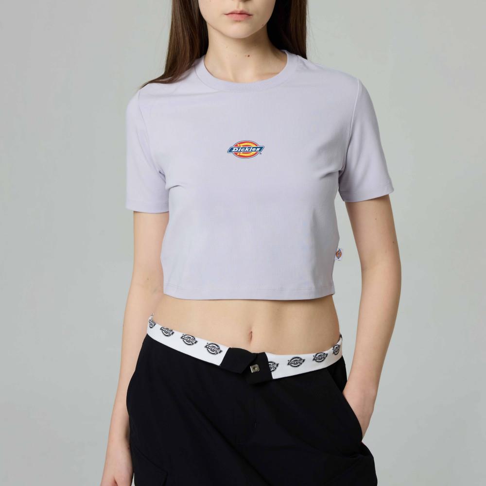 Dickies女款洋薊紫重磅短版胸前經典Logo印花短袖T恤|DK012314K43