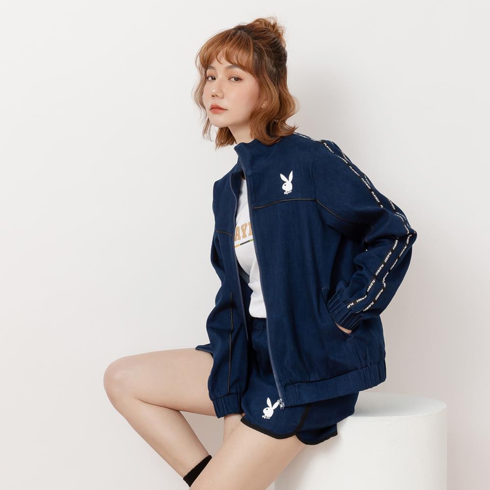 PLAYBOY - 下擺縮口休閒牛仔外套 - 藍色/732-082-50-7