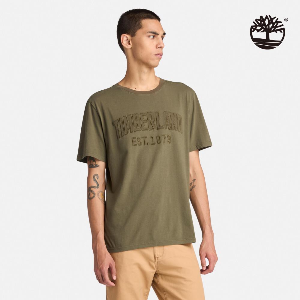 Timberland 男款軍綠色刺繡LOGO短袖T恤|A6QVVA58