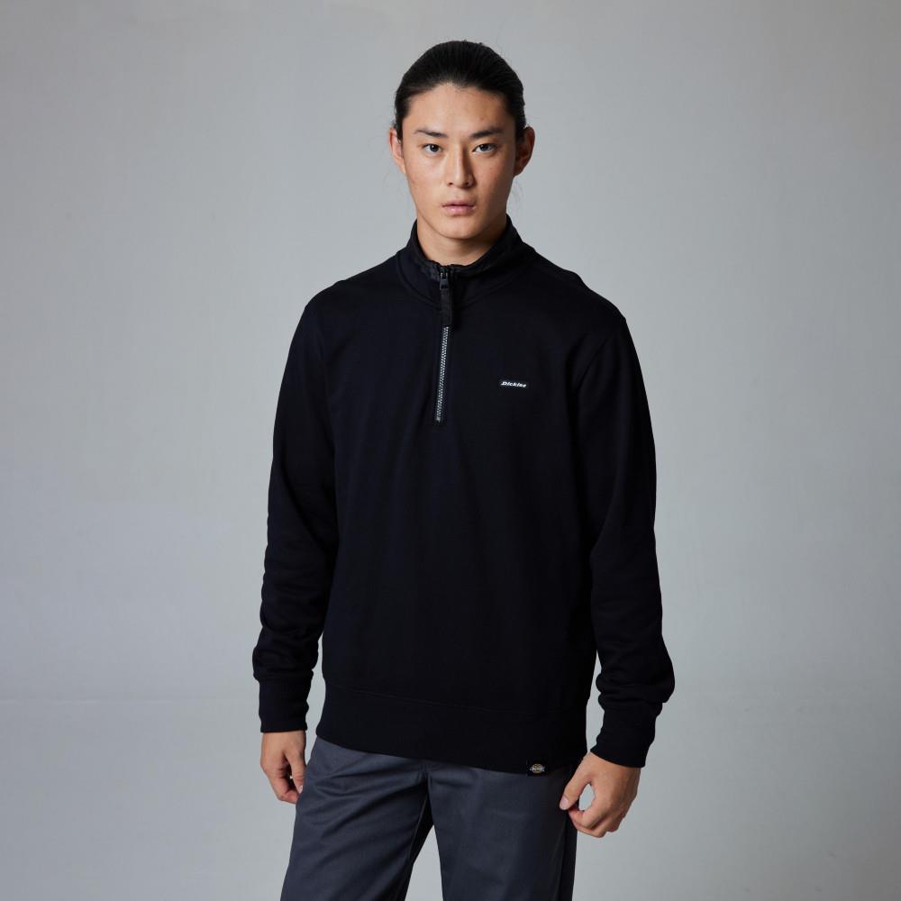 Dickies男款黑色半開襟立領胸前品牌Logo織標舒適長袖T恤|DK0A87EPBLK