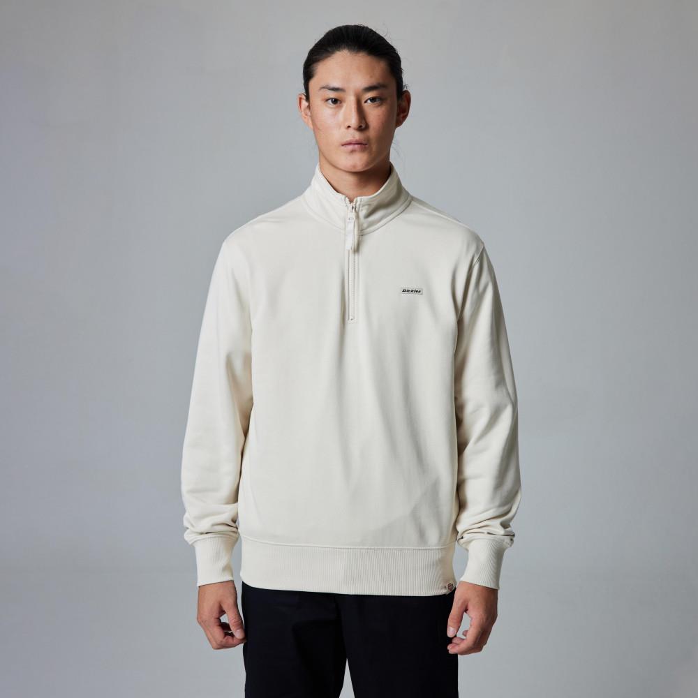 Dickies男款淺沙灰半開襟立領胸前品牌Logo織標舒適長袖T恤|DK0A87EPF90