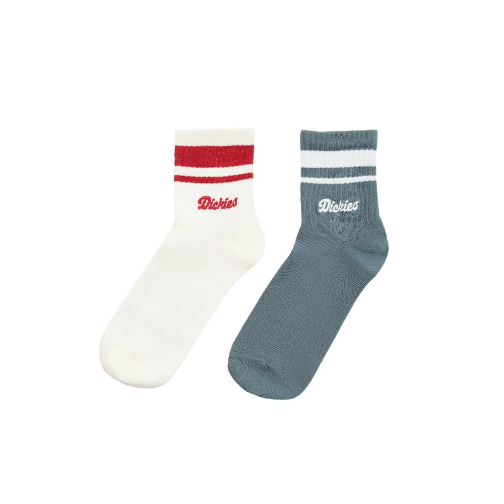 Dickies男女款白藍色純棉線型設計品牌刺繡Logo中筒襪(二雙入)|DK0A4Z8AG70