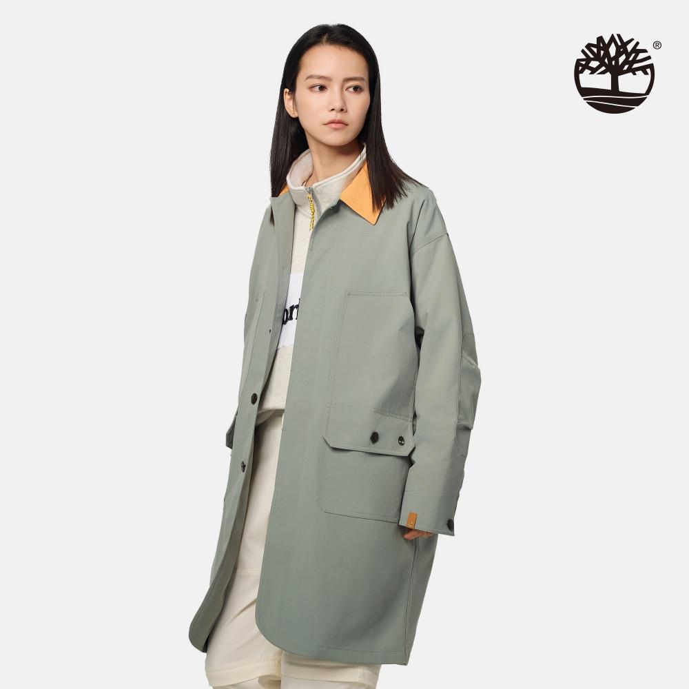 【限店販售】Timberland 東京設計系列淺綠色長版大衣|A6HZBE58