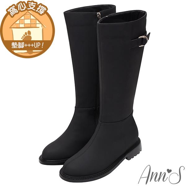 ☔防潑水專區最高5折☔Ann’S防潑水材質-高個子女孩直腿素面平底及膝長靴3cm-黑