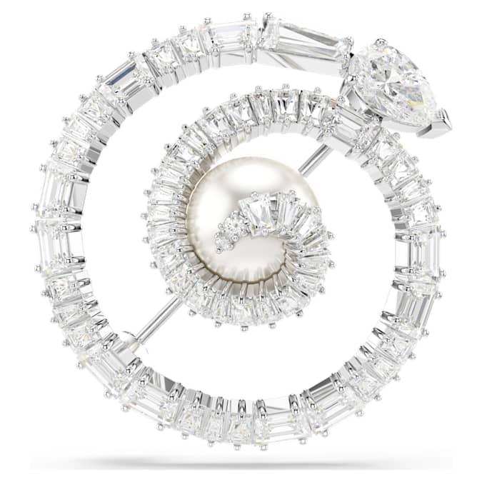 【Swarovski 施華洛世奇】Snake 胸針(水晶珍珠 混合式切割   蛇年 白色 鍍白金色)(5698885)