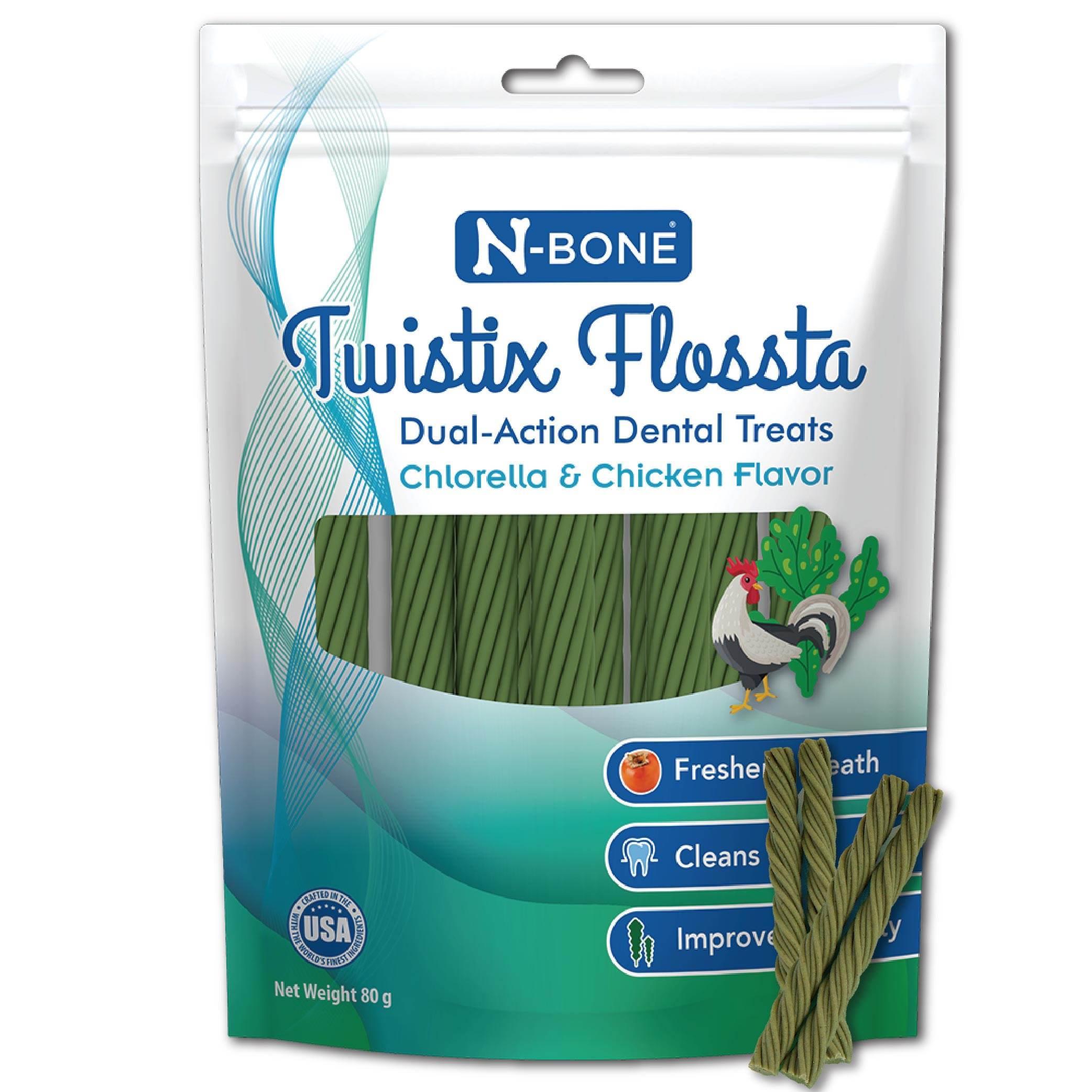 Flossta® 芙洛塔 雙效螺旋潔牙條 長支 綠藻雞肉風味 80g/包