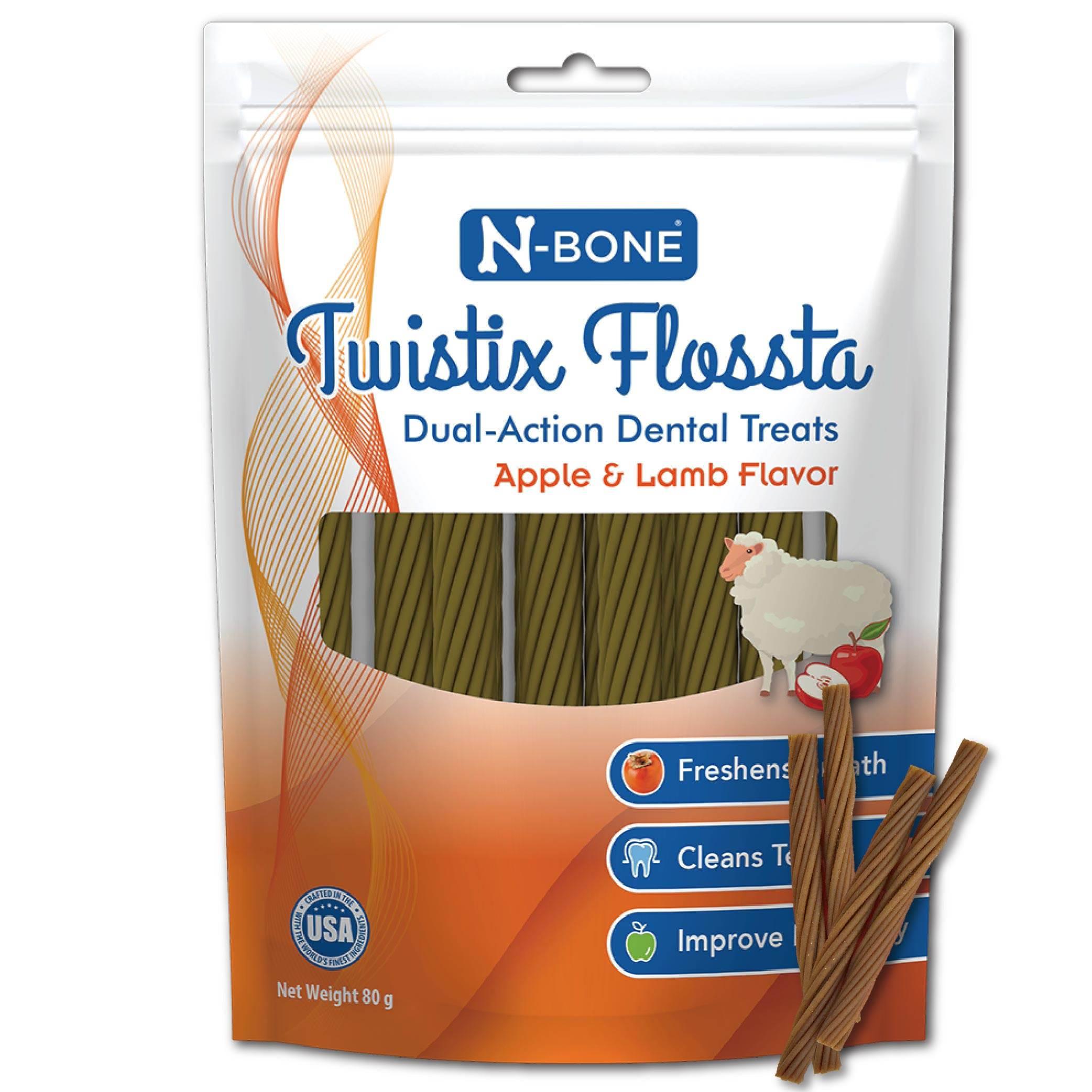 Flossta® 芙洛塔 雙效螺旋潔牙條 長支 蘋果羊肉風味 80g/包