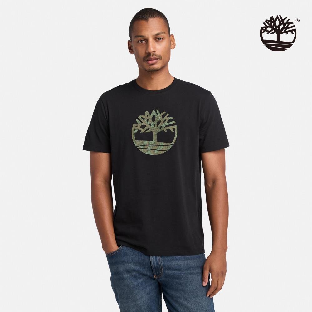 【網路限定】Timberland 男款黑色迷彩LOGO短袖T恤|A6AC3001