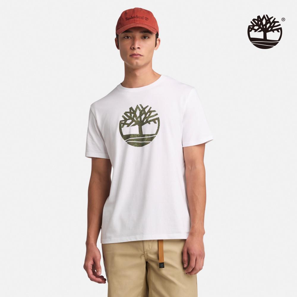 【網路限定】Timberland 男款白色迷彩LOGO短袖T恤|A6AC3100