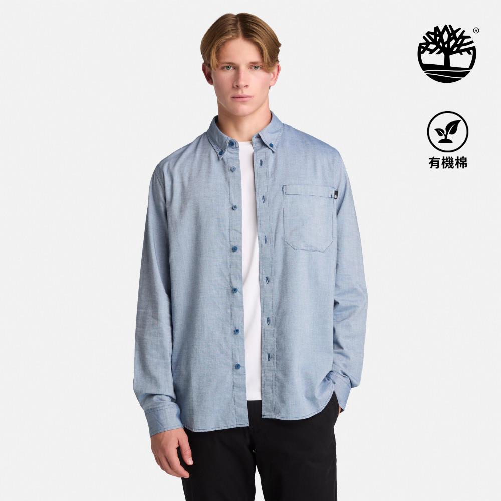 Timberland 男款牛仔藍長袖牛津襯衫|A6AWMG66