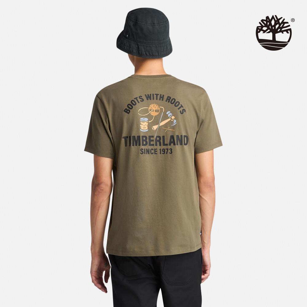 Timberland 男款軍綠色背後印花短袖T恤|A69HUA58