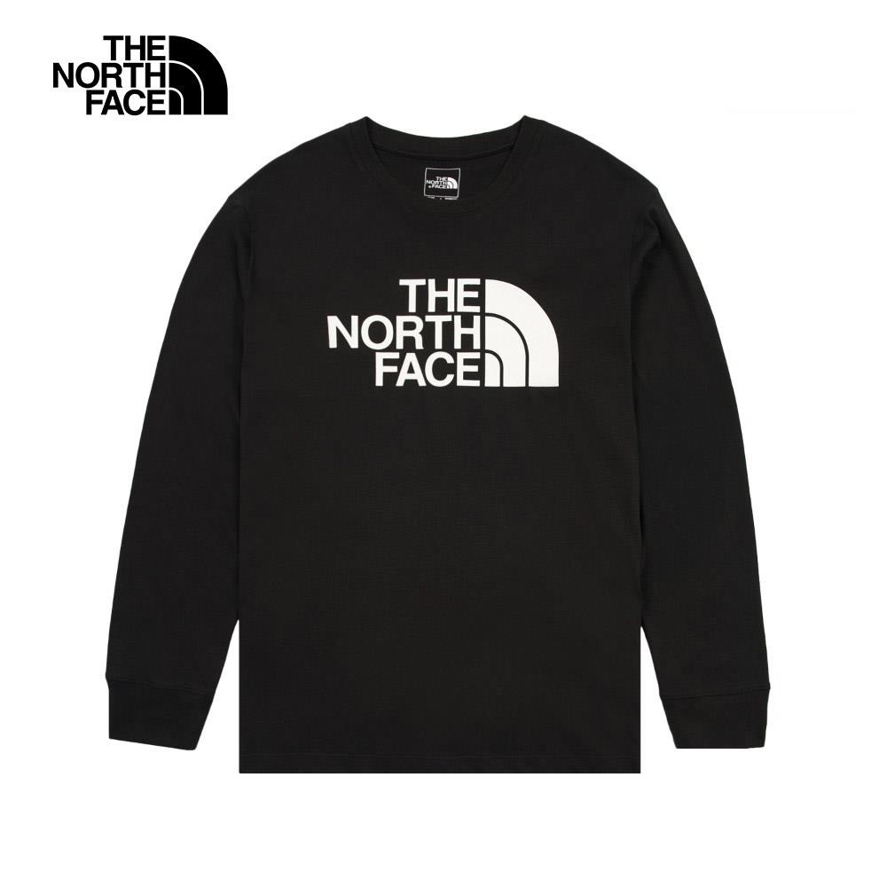 The North Face北面男女款黑色純棉品牌LOGO印花長袖上衣｜8D7RJK3