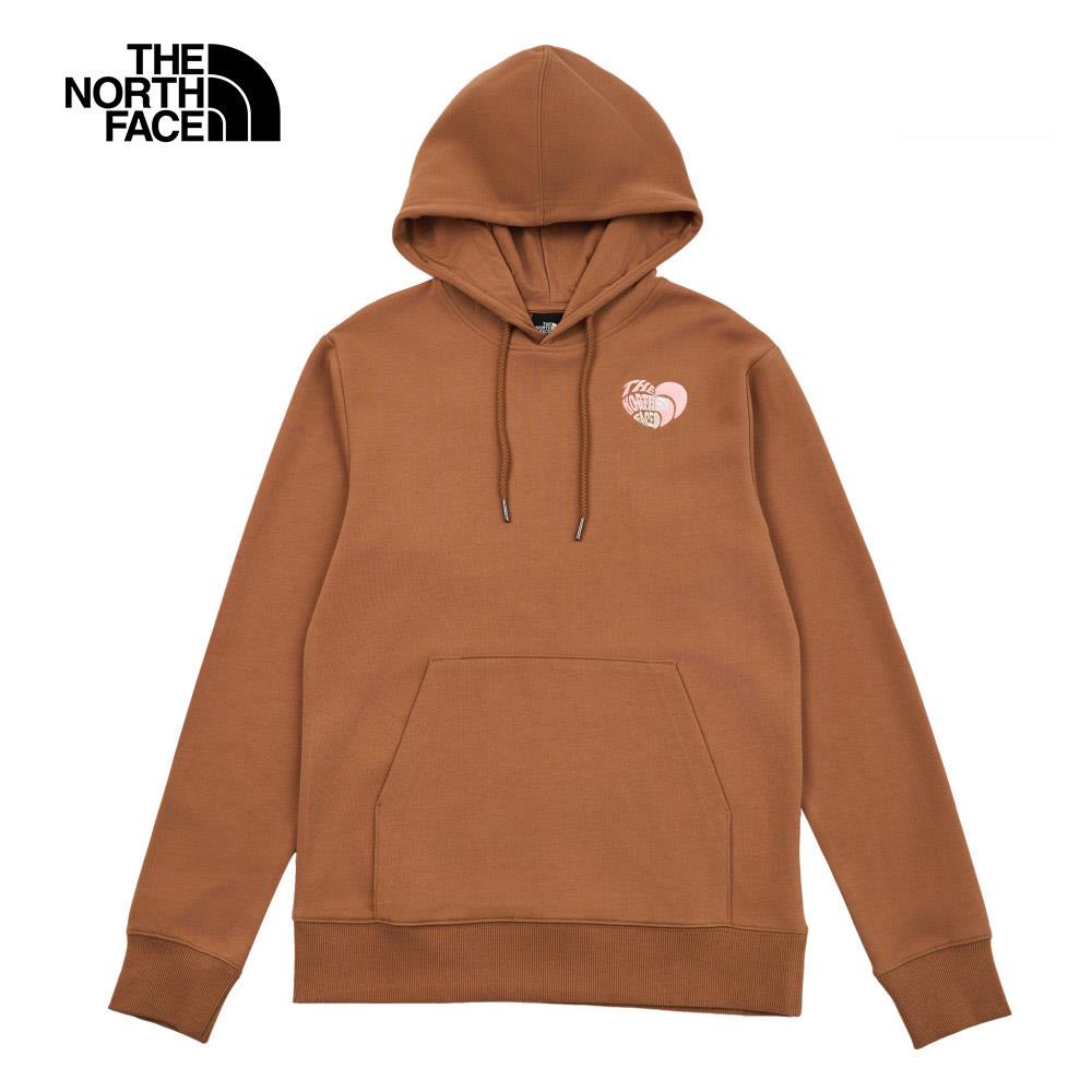The North Face北面男女款棕色心型刺繡LOGO印花長袖帽T｜8D7S6IH