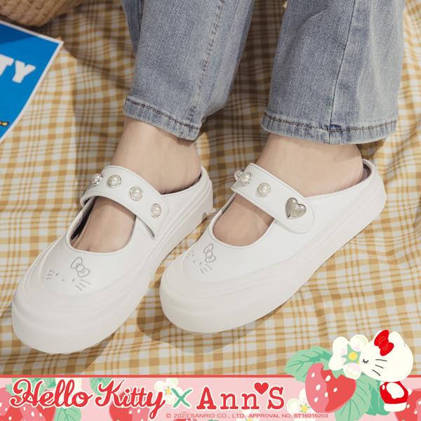 🎁買就送鞋撐🎁Ann’S X Sanrio三麗鷗 HELLO KITTY 聯名 寬腳友善珍珠繫帶瑪莉珍穆勒鞋3.5cm-白