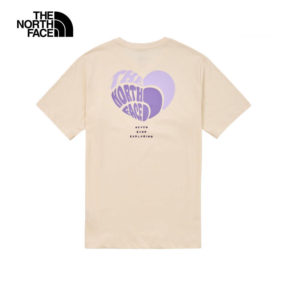 ❤️情侶款推薦❤️The North Face北面男女款米白色純棉心型LOGO印花短袖T恤｜8D7UQLI