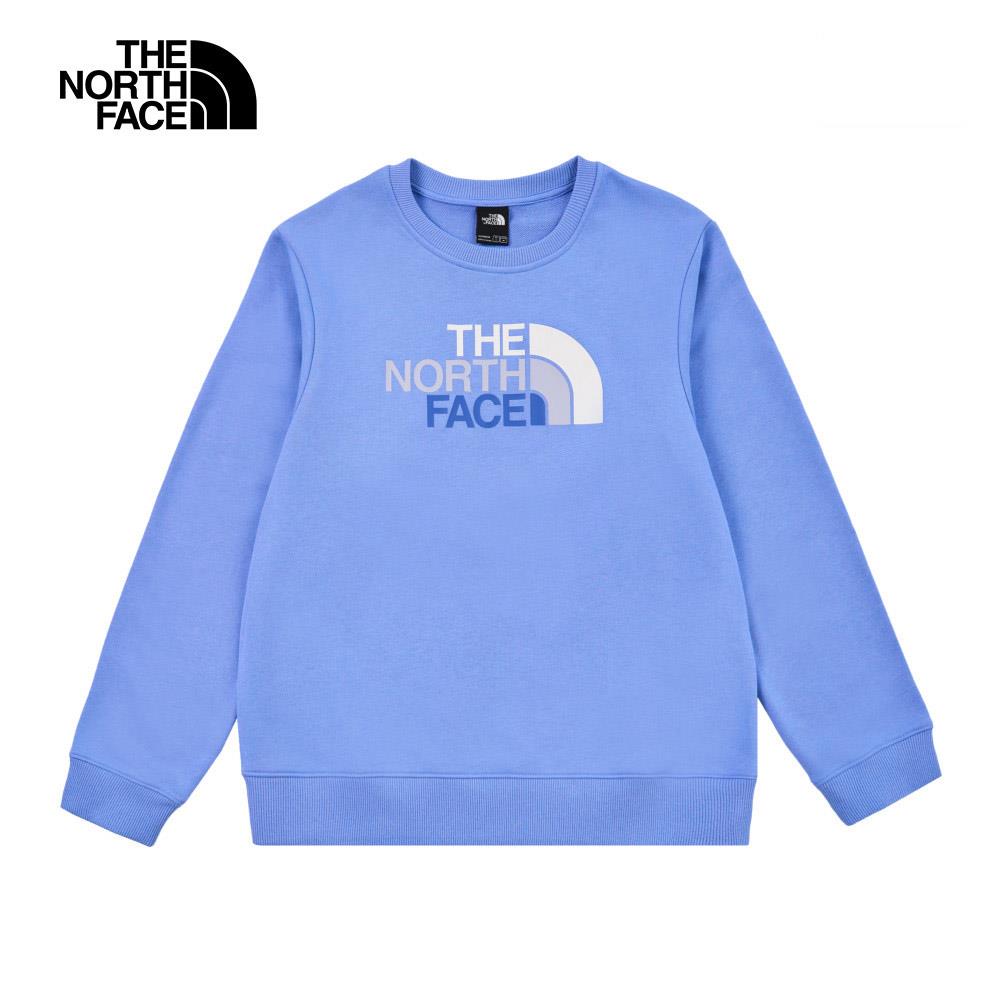 The North Face北面女款藍色大尺寸LOGO印花長袖大學T｜8DC70YI