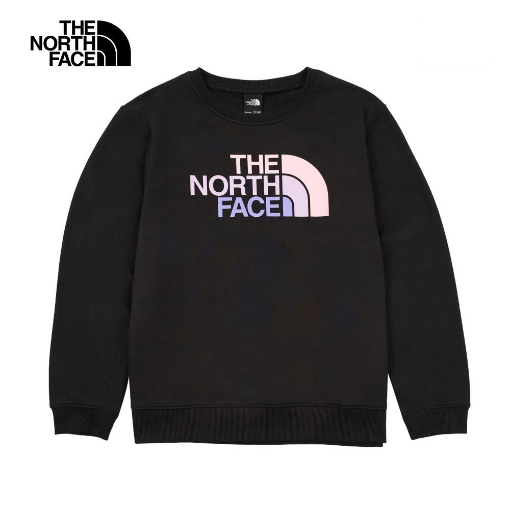 The North Face北面女款黑色大尺寸LOGO印花長袖大學T｜8DC7JK3