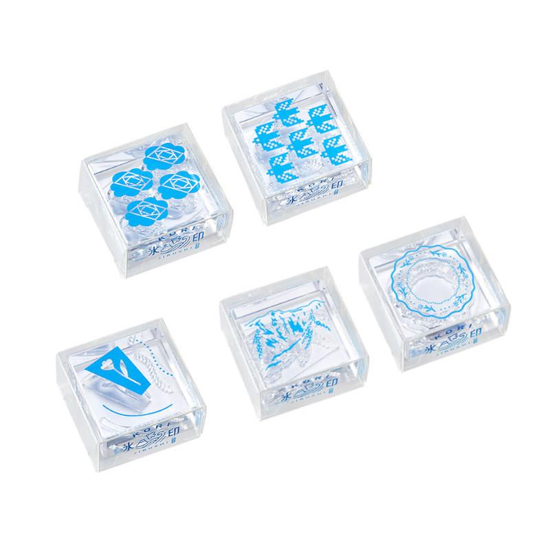 KING JIM HITOTOKI 冰塊水晶印章(L)-茶花/鳥/小花幾何/山