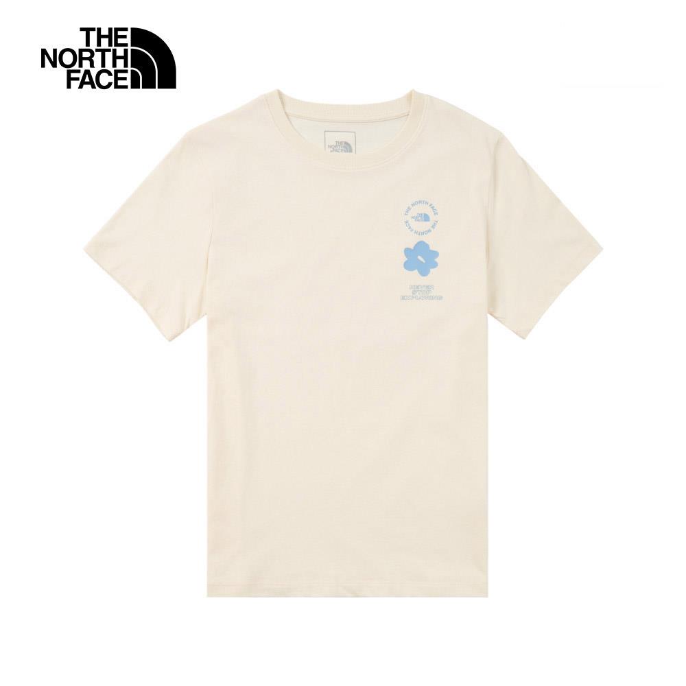 The North Face北面女款米白色趣味印花設計短袖T恤｜8EYMQLI