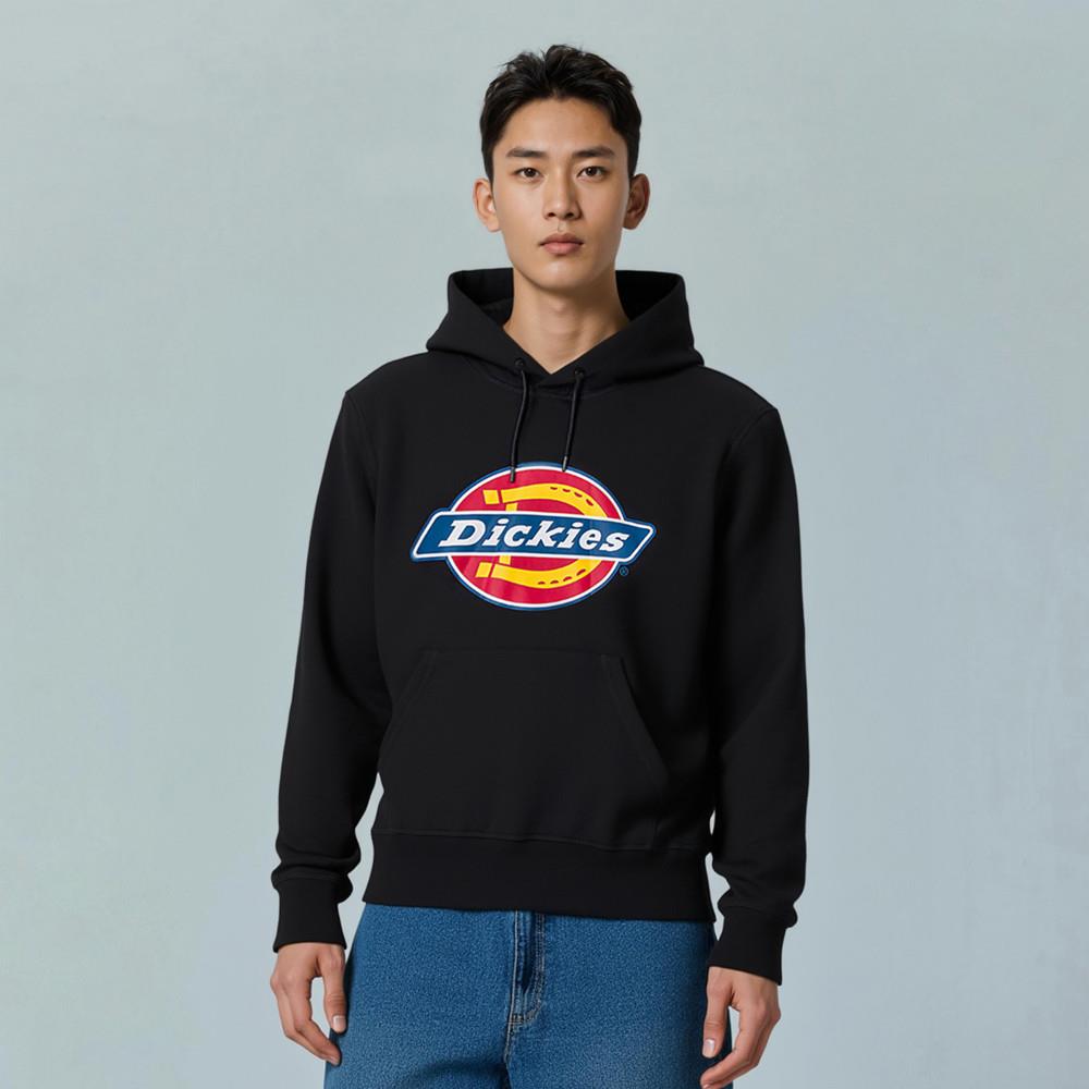 Dickies男款黑色胸前經典品牌三色Logo印花連帽大學T|DK0A88I5BLK