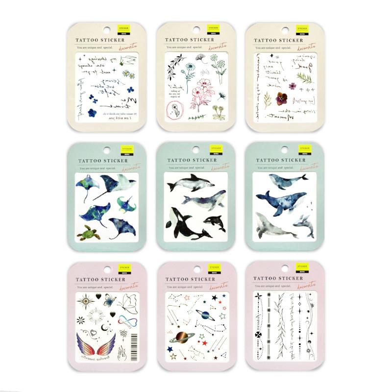 柏格 紋身貼紙-文字紅/文字藍/花草/鯨魚/鯨豚/魟魚/幸運環/星星/永恆