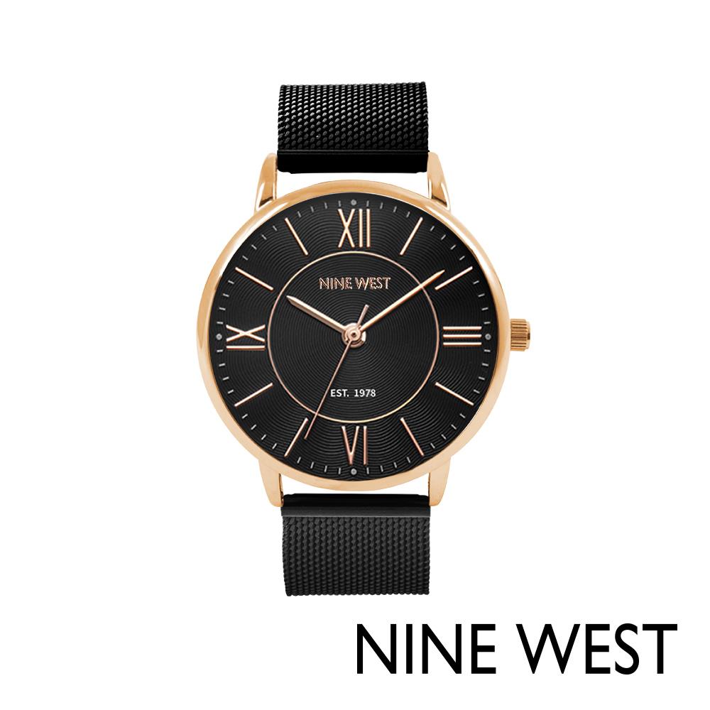 【NINE WEST】經典羅馬米蘭腕錶-黑面金(NW24238-06Y)