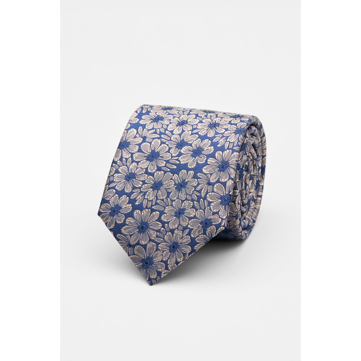 SST&C ⁠Blue with Gold Flowers Silk Tie | 00362502002