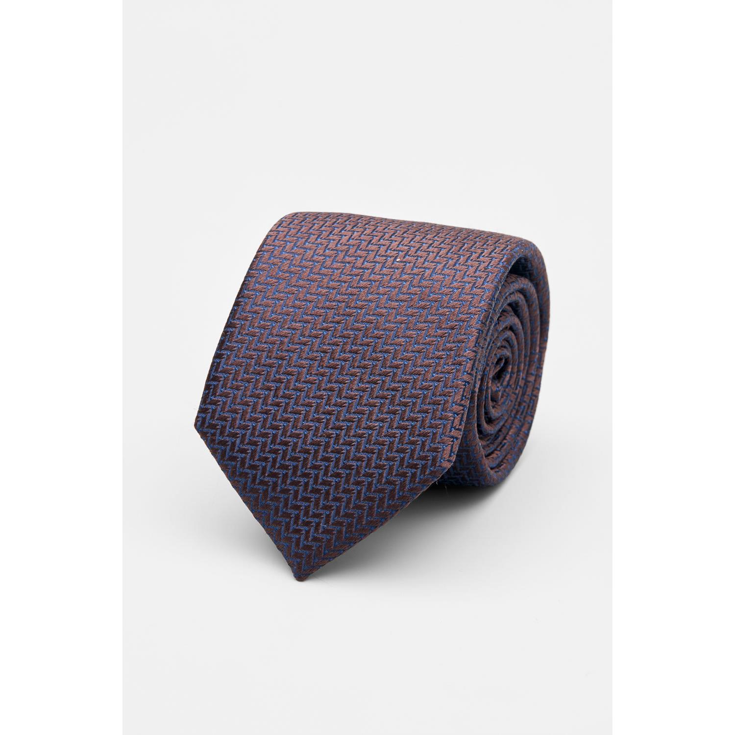 SST&C Navy and Brown Geometric Silk Tie | 00362502004