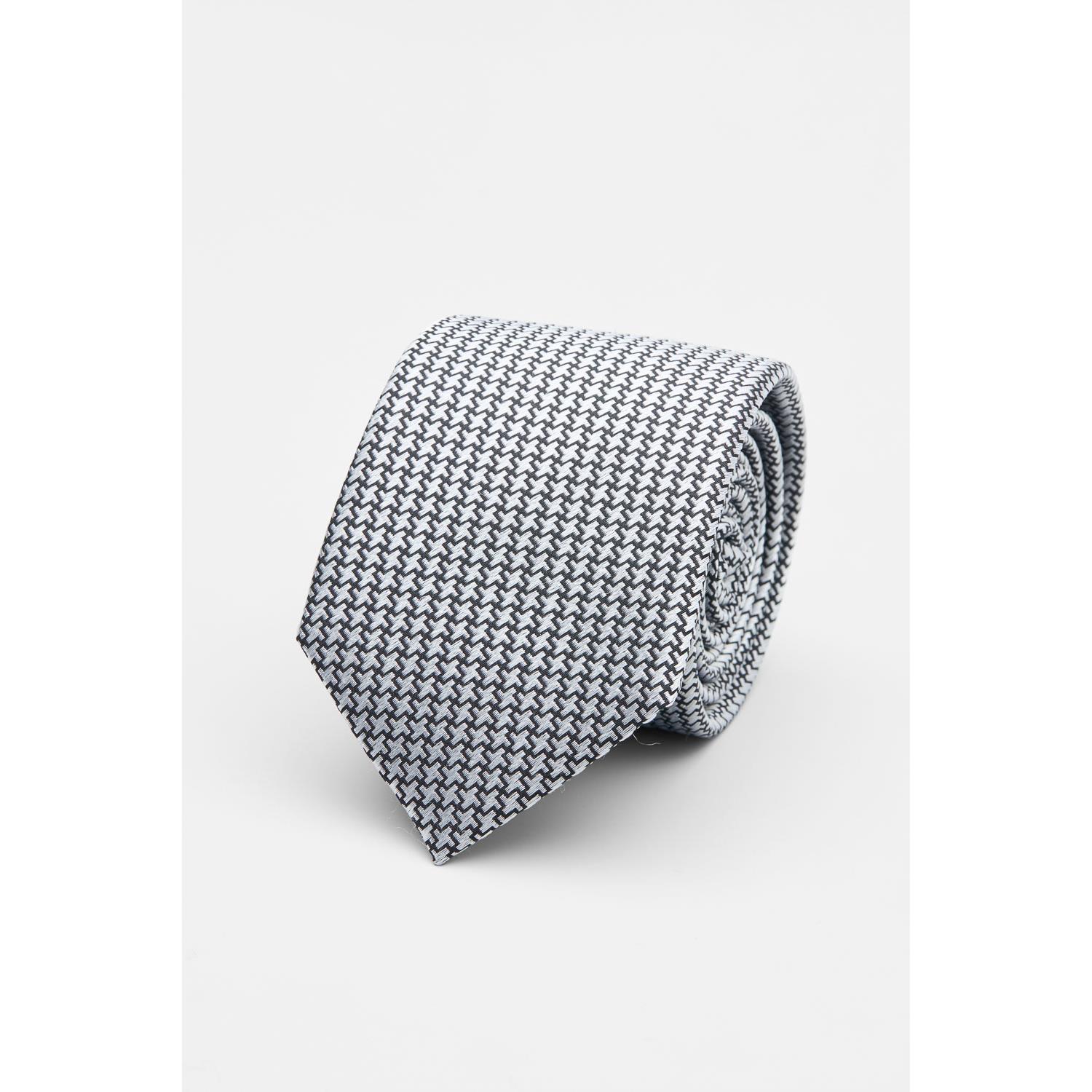 SST&C Black and Silver Geometric Silk Tie | 00362502005