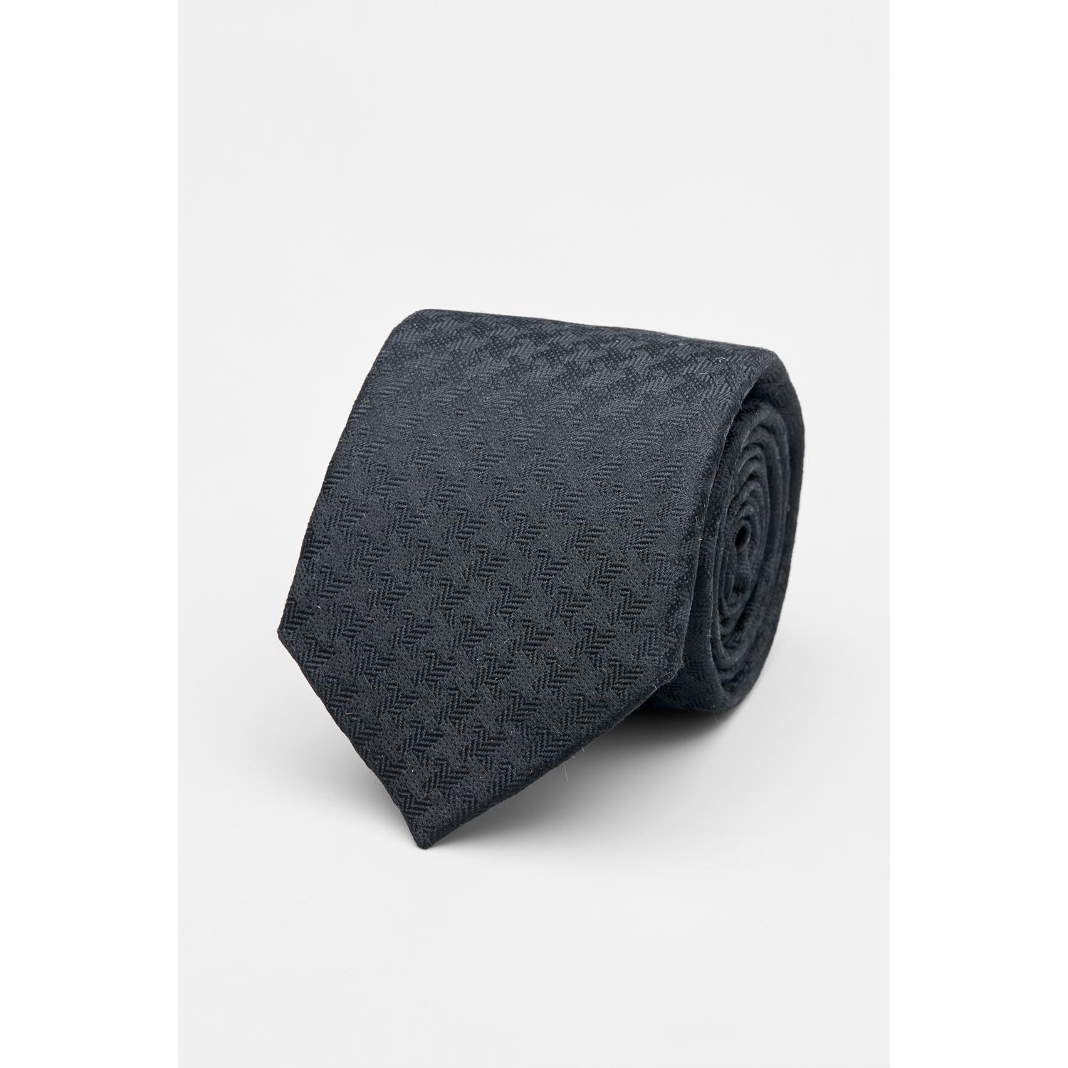 SST&C Black Geometric Textured Silk Tie | 00362502008
