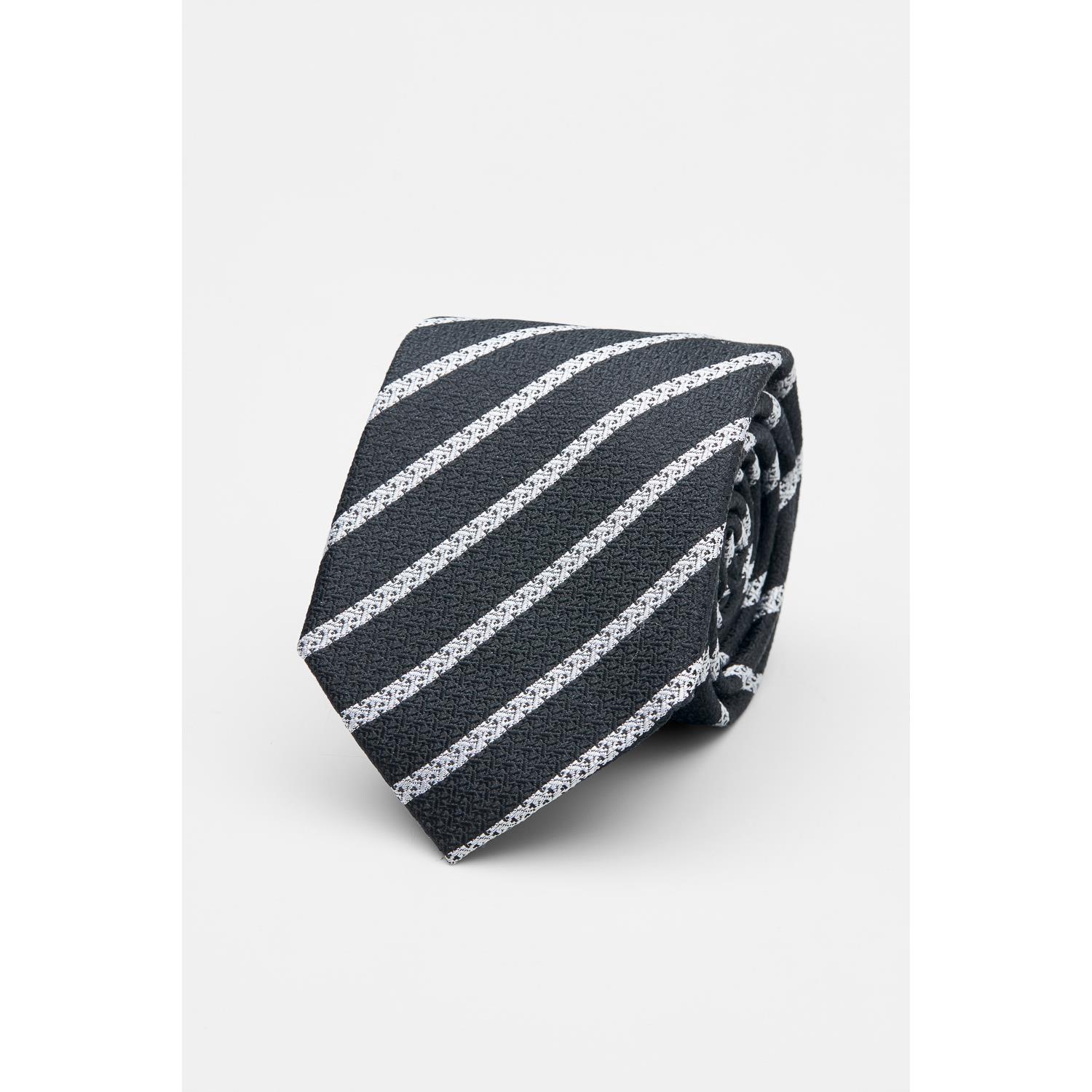 SST&C Black with Silver Diagonal Stripes Silk Tie | 00362502016