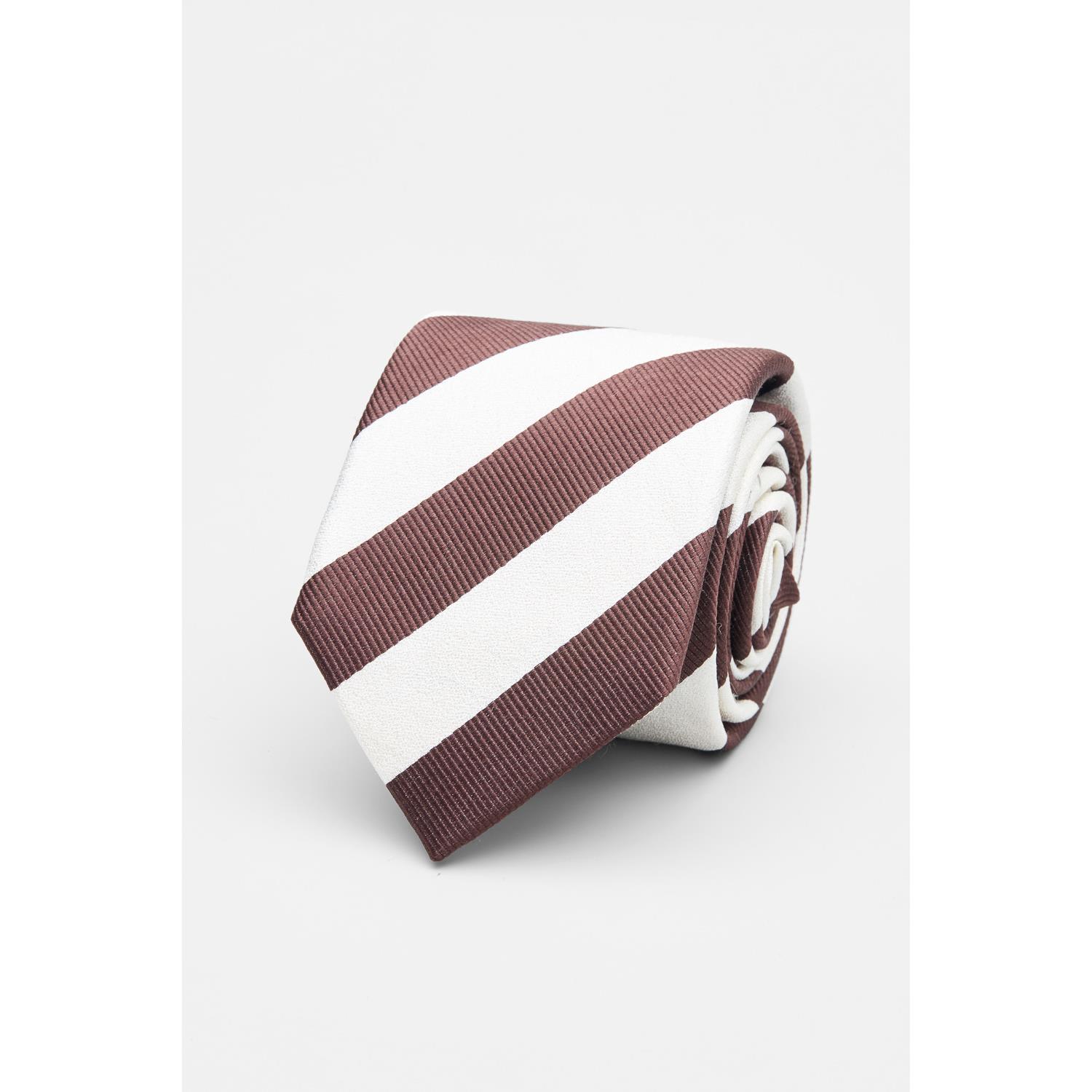 SST&C White and Brown Diagonal Stripes Silk Tie | 00362502022