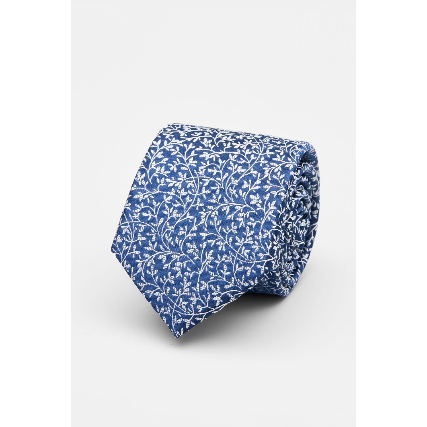 SST&C Blue with Silver Flowers Silk Tie | 00362502039