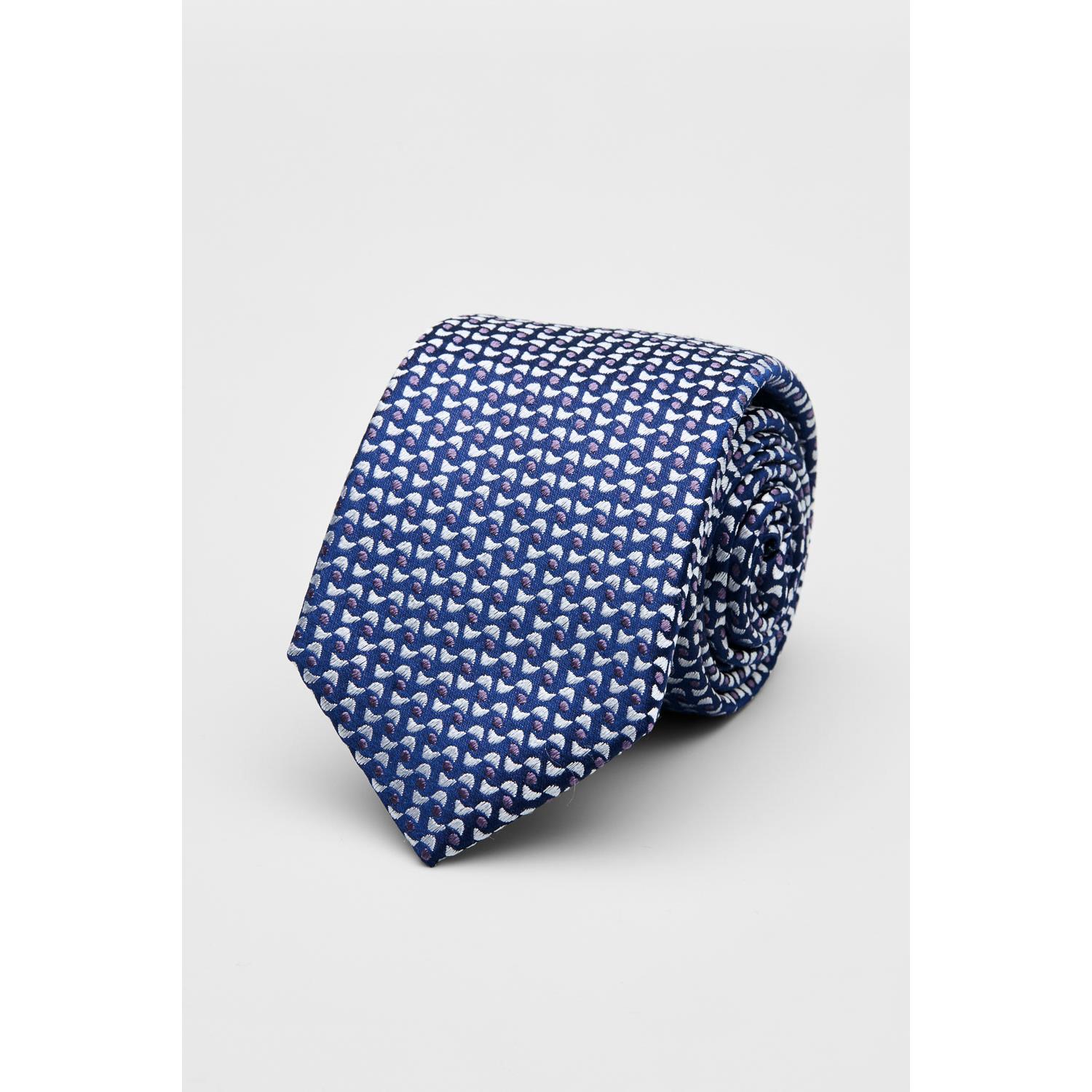 SST&C Blue with White and Brown Geometric Pattern Silk Tie | 00362502040
