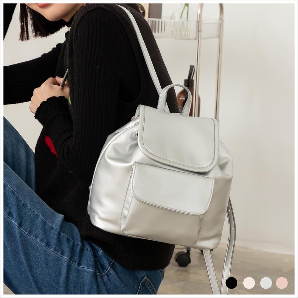 天藍小舖-簡約口袋束口後背包-共4色-$490【A12122287】