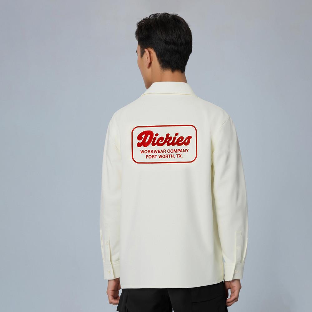 Dickies男款米白色純棉背部刺繡Logo徽章設計休閒工裝長袖襯衫|DK0A87RSC48