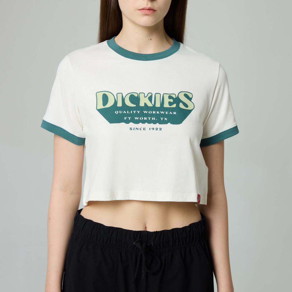 Dickies女款米白色純棉胸前圖案印花設計短版短袖T恤|DK0A88HWC48