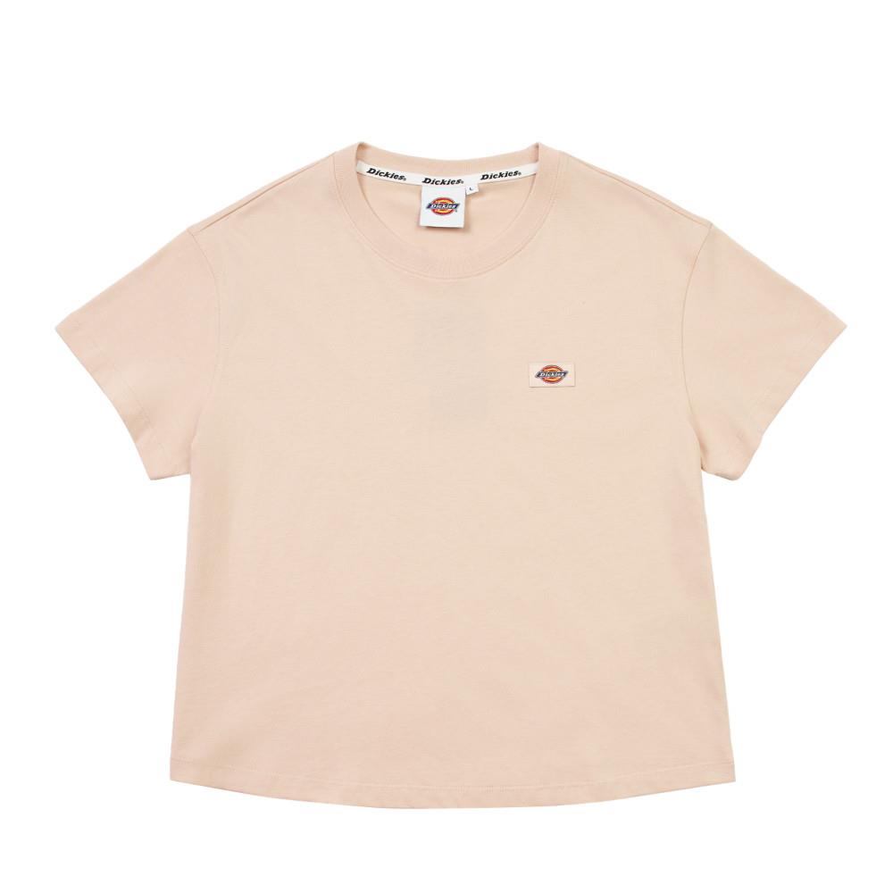 Dickies女款淺玫瑰粉色純棉短版胸前Logo織標短袖T恤|DK011775K38