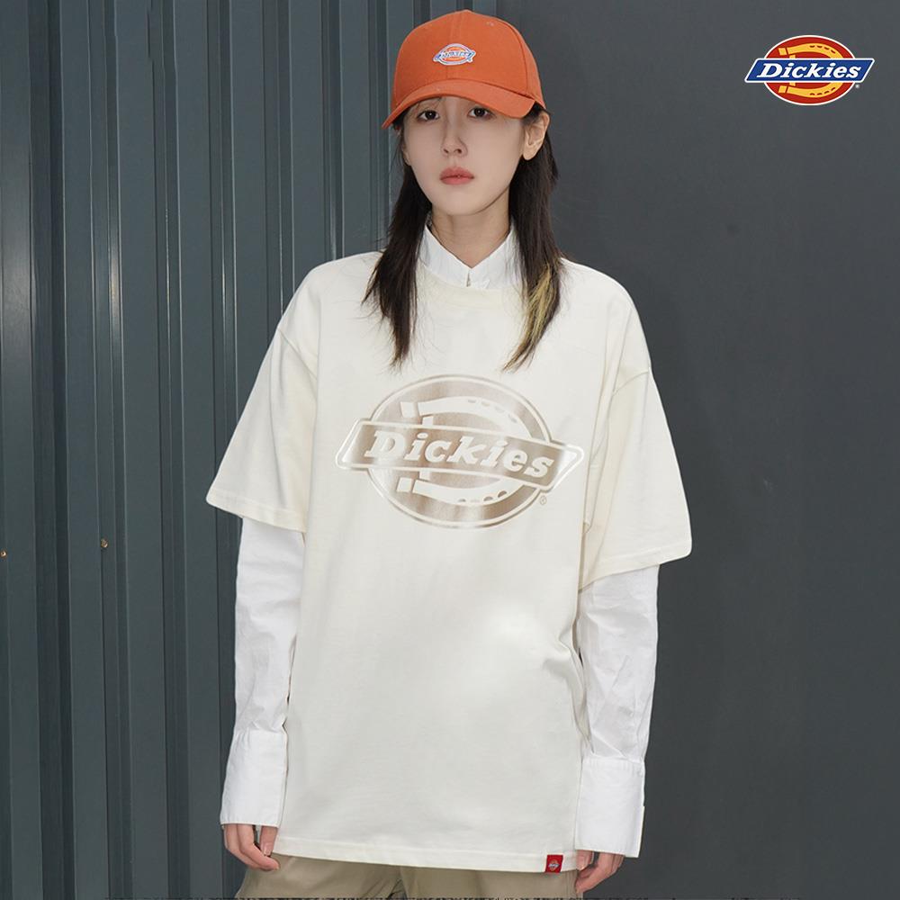 Dickies男女款奶油色純棉胸前暈染Logo圖案印花設計休閒短袖T恤|DK0A88AVC10