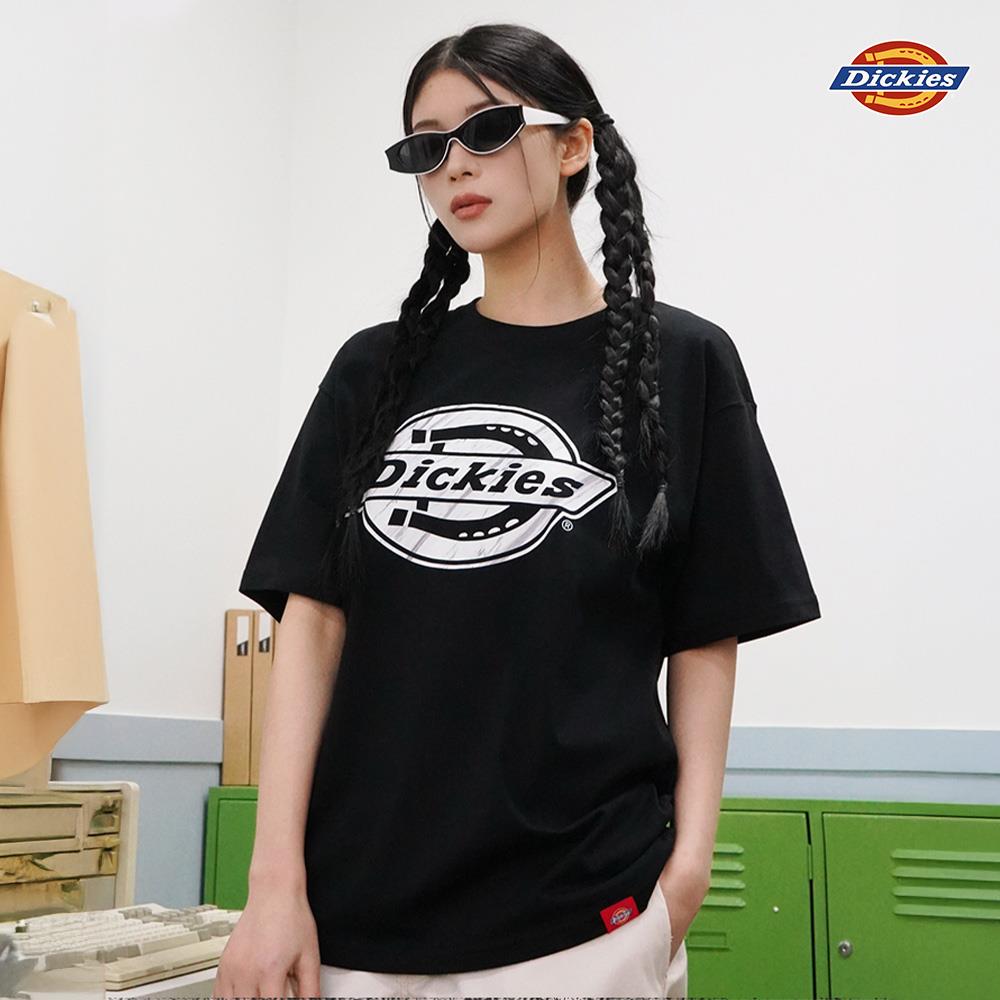 Dickies男女款黑色純棉胸前紋路圖案Logo印花休閒短袖T恤|DK0A88O4BLK