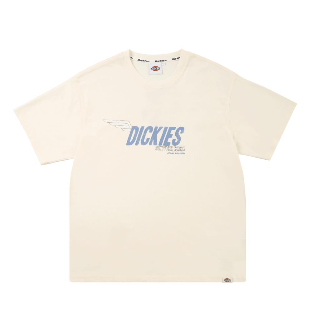 Dickies男女款米白色吸濕透氣胸前品牌Logo印花休閒短袖T恤|DK0A87S3C48