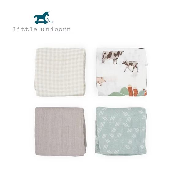 Little Unicorn 純棉紗布方巾四入組 農場生活