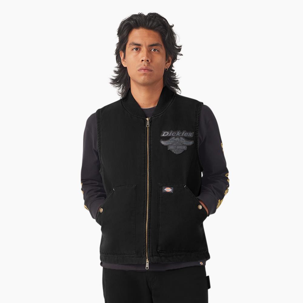 【HARLEY DAVIDSON 聯名】Dickies男款黑色純棉水洗舒適羅紋領胸前圖案休閒背心|DK0A87GDBLK