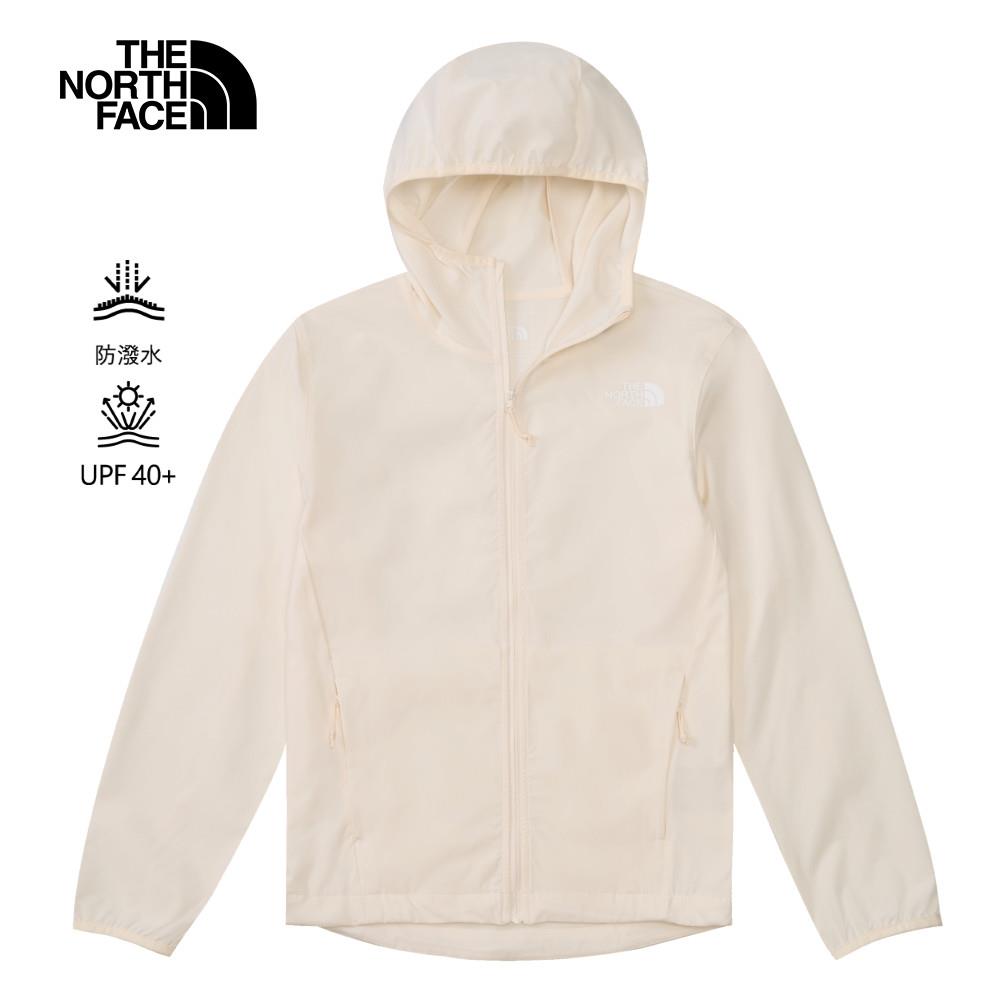 The North Face北面女款米白色DWR防潑水連帽防風外套｜8BW9QLI