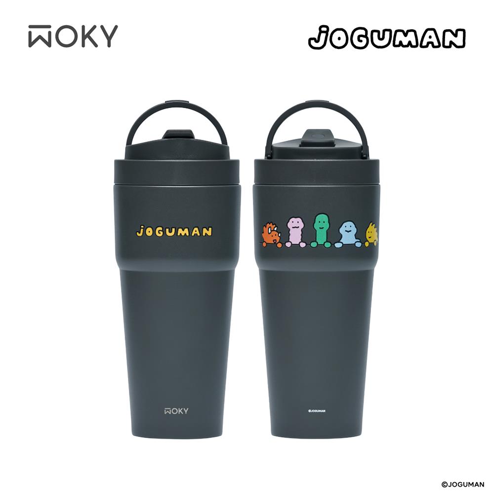 【WOKY沃廚】渾圓杯雙層陶瓷款-黑暗暖光(WOKY Meets JOGUMA，750ml附矽膠粗吸管，(灰墨))