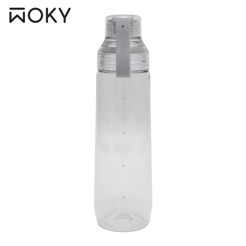 【WOKY沃廚】ECOZEN透明瓶-淺灰(800ml附彈跳粗吸管)