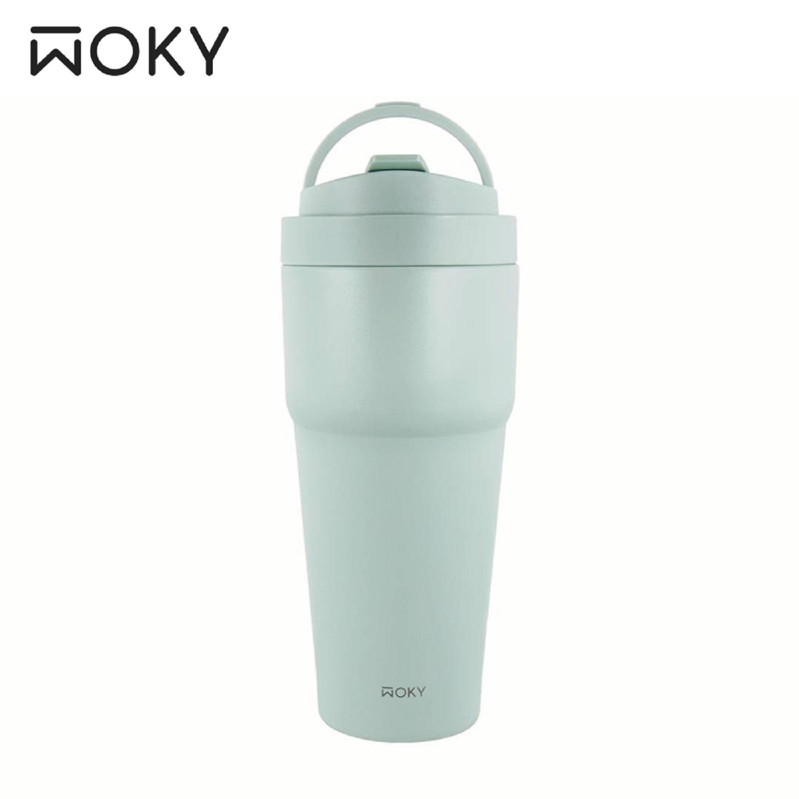 【WOKY沃廚】渾圓杯水淺綠附彈跳＆矽膠粗吸管(770ml)