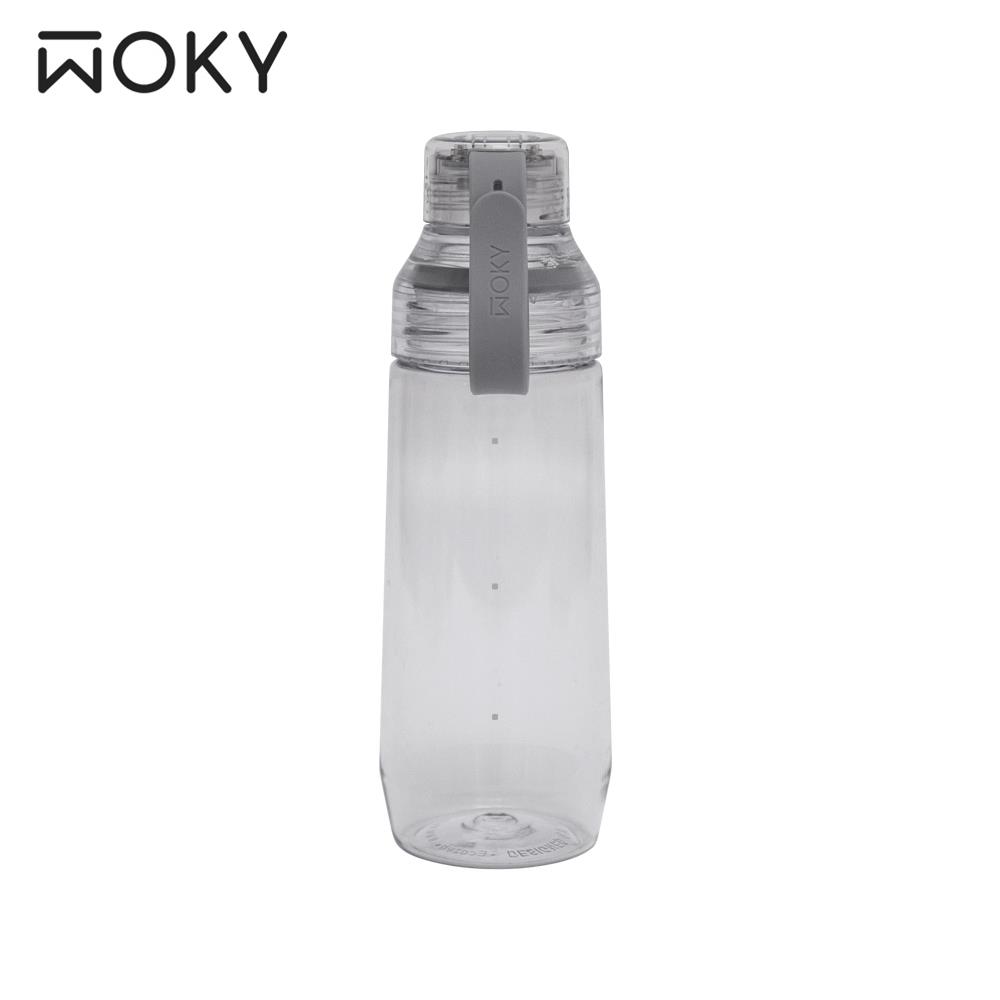 【WOKY沃廚】ECOZEN透明瓶-深灰(600ml附彈跳粗吸管)