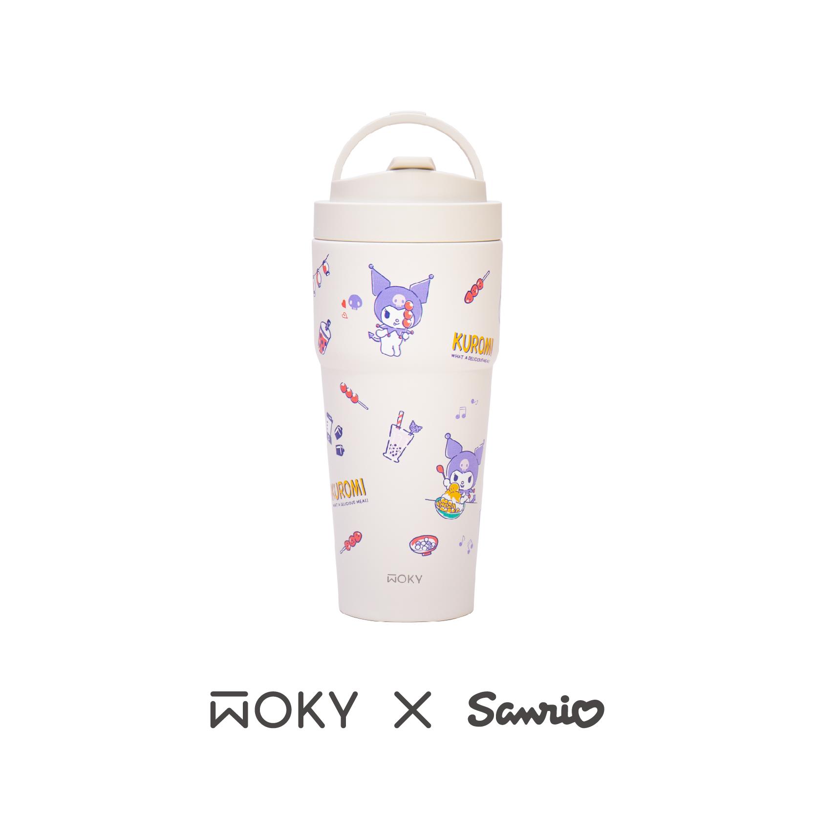 【WOKY沃廚】渾圓杯鈦陶瓷款探索台灣味(橡白(WOKY X SANRIO，770ml附彈跳＆矽膠粗吸管)